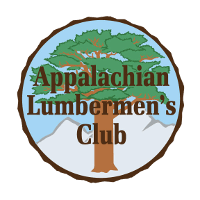 Logo of the appalachian lumbermen's club featuring a tree and mountain graphics.